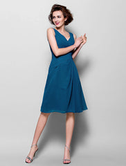 Aimishang  A-Line Mother of the Bride Dress Wrap Included V Neck Knee Length Chiffon 3/4 Length Sleeve with Criss Cross Side Draping Flower