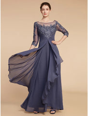 Aimishang  Sheath / Column Mother of the Bride Dress Wedding Guest Elegant Vintage Scoop Neck Ankle Length Chiffon Lace Half Sleeve with Ruffles Ruching