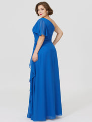 Aimishang Sheath / Column Mother of the Bride Dress Formal Classic & Timeless Elegant & Luxurious Plus Size One Shoulder Floor Length Chiffon Short Sleeve No with Pleats