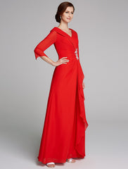 Aimishang A-Line Mother of the Bride Dress Elegant V Neck Floor Length Chiffon Half Sleeve with Pleats Appliques