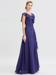 Aimishang A-Line Mother of the Bride Dress Formal Open Back Elegant V Neck Floor Length Chiffon Short Sleeve No with Sash / Ribbon Crystal Brooch