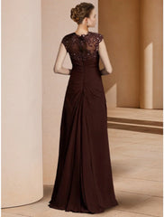 Aimishang Sheath / Column Mother of the Bride Dress Wedding Guest Elegant Scoop Neck Floor Length Stretch Chiffon Long Sleeve with Sequin Ruching