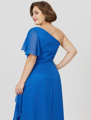 Aimishang Sheath / Column Mother of the Bride Dress Formal Classic & Timeless Elegant & Luxurious Plus Size One Shoulder Floor Length Chiffon Short Sleeve No with Pleats