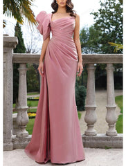 Sheath / Column Evening Gown Elegant Dress Formal Floor Length Short Sleeve Square Neck Stretch Fabric with Shouder Flower