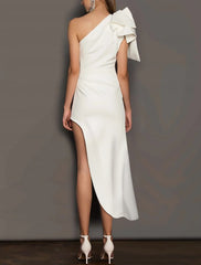 Sheath / Column Cocktail Dresses Minimalist Dress Party Wear Birthday Asymmetrical Sleeveless One Shoulder  Fabric with Pure Color
