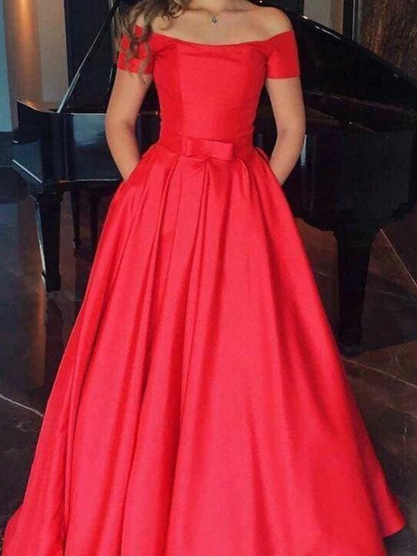 Off-The-Shoulder Floor-Length Ruffles Satin Dresses