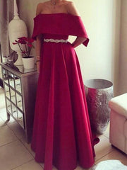 Off-The-Shoulder Floor-Length With Sash/Ribbon/Belt Satin Dresses