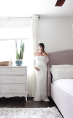 Strapless Long Sleeve A-Line Maternity Lace Wedding Dress with Train