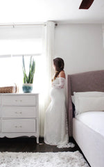 Strapless Long Sleeve A-Line Maternity Lace Wedding Dress with Train