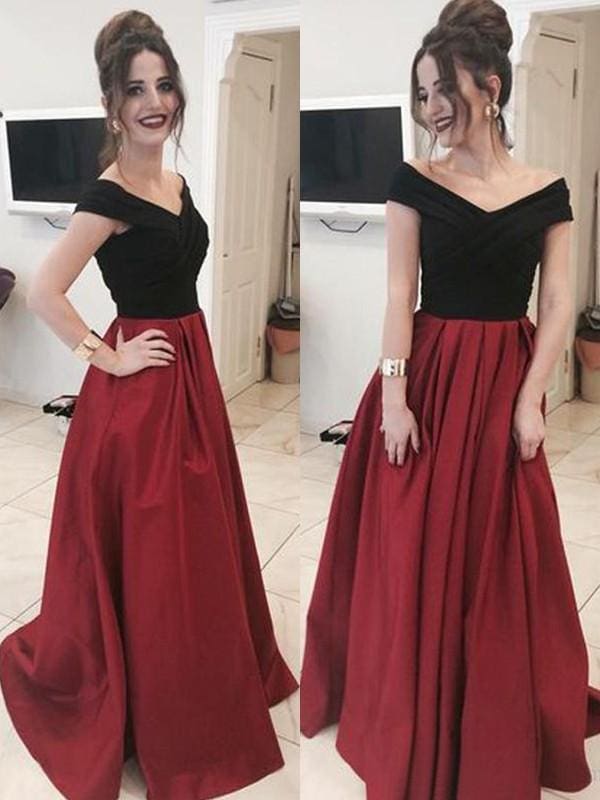 Off-The-Shoulder Sweep/Brush Train With Ruffles Satin Prom Dresses