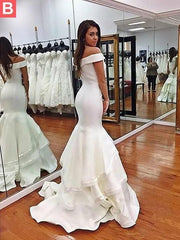 Off-The-Shoulder Taffeta With Layers Sweep/Brush Train Dresses