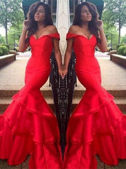 Off-The-Shoulder Taffeta With Layers Sweep/Brush Train Dresses