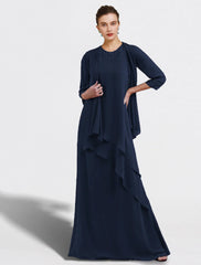 Aimishang  Two Piece A-Line Mother of the Bride Dress Plus Size Elegant Jewel Neck Floor Length Chiffon Sleeveless Wrap Included with Ruffles Appliques