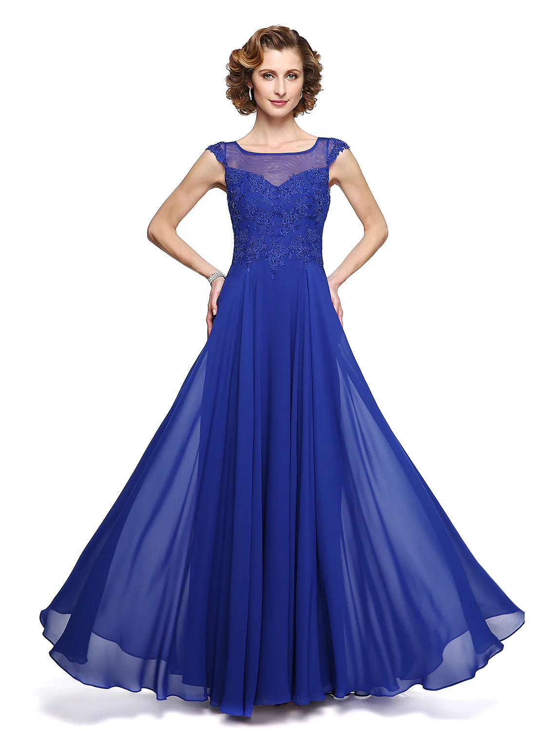 Aimishang  A-Line Mother of the Bride Dress Elegant Jewel Neck Ankle Length Chiffon Lace Sleeveless with Appliques