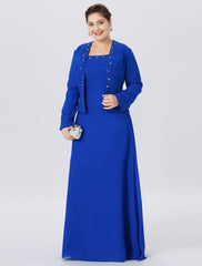 Aimishang A-Line Mother of the Bride Dress Formal Classic & Timeless Elegant & Luxurious Plus Size Straps Floor Length Chiffon Lace Long Sleeve Wrap Included with Pearls Crystals