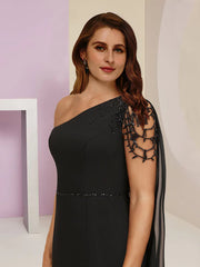 Plus Size Curve Mother of the Bride Dress Wedding Guest Party Sexy One Shoulder Floor Length Chiffon Sleeveless with Beading Split