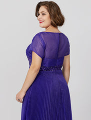 Aimishang Princess Mother of the Bride Dress Elegant & Luxurious Glamorous & Dramatic Plus Size V Neck Floor Length Organza Short Sleeve No with Pleats Beading Appliques