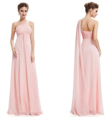 One Shoulder Ruffles Chiffon Long Evening Gowns