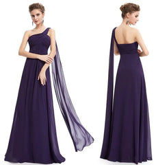 One Shoulder Ruffles Chiffon Long Evening Gowns