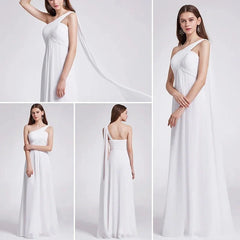 One Shoulder Ruffles Chiffon Long Evening Gowns