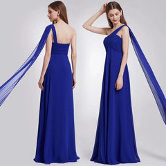 One Shoulder Ruffles Chiffon Long Evening Gowns