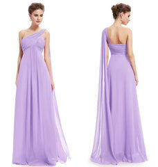 One Shoulder Ruffles Chiffon Long Evening Gowns