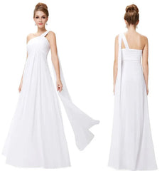 One Shoulder Ruffles Chiffon Long Evening Gowns