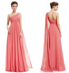 One Shoulder Ruffles Chiffon Long Evening Gowns