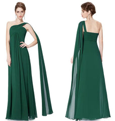 One Shoulder Ruffles Chiffon Long Evening Gowns