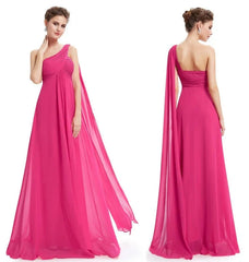 One Shoulder Ruffles Chiffon Long Evening Gowns