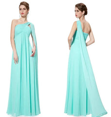One Shoulder Ruffles Chiffon Long Evening Gowns