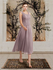 Aimishang  Two Piece A-Line Mother of the Bride Dress Church Elegant Jewel Neck Floor Length Tea Length Chiffon Lace Sleeveless Short Jacket Dresses with Ruffles Appliques