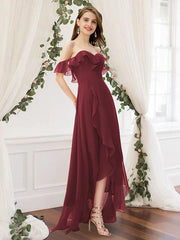 A-Line Bridesmaid Dress Off Shoulder Sleeveless Elegant Floor Length Chiffon with Pleats / Ruffles / Split Front