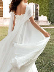 Aimishang Hall Casual Wedding Dresses A-Line Square Neck Sleeveless Sweep / Brush Train Chiffon Bridal Gowns With Pleats Appliques