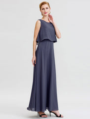 Aimishang  A-Line Mother of the Bride Dress Formal Open Back Two Piece Jewel Neck Ankle Length Chiffon Sequined Sleeveless with Sashes / Ribbons Beading
