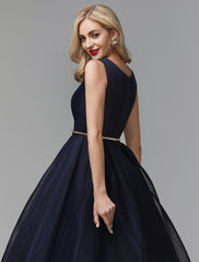 A-Line Little Black Dress Dress Wedding Guest Cocktail Party Ankle Length Sleeveless V Wire Spandex with Sash / Ribbon