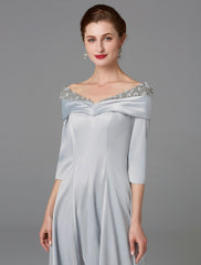 Aimishang A-Line Mother of the Bride Dress Sparkle & Shine High Low Off Shoulder Asymmetrical Satin Half-Sleeve with Lace Crystals