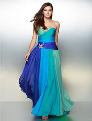 A-Line Color Block Dress Wedding Guest Prom Floor Length Sleeveless Sweetheart Chiffon Backless with Ruched Crystals