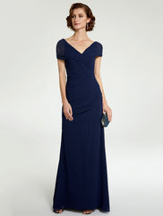 Aimishang A-Line Mother of the Bride Dress V Neck Floor Length Chiffon Sleeveless with Lace Ruching