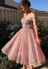 Pink Sequins Short Prom Dresses, A-Line Party Dresses