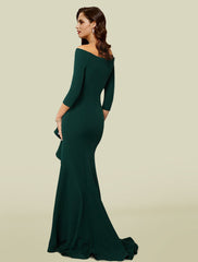Aimishang  Mermaid / Trumpet Mother of the Bride Dress Wedding Guest Elegant Sexy Off Shoulder V Neck Court Train Stretch Fabric 3/4 Length Sleeve with Draping Split Front Fall