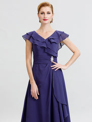 Aimishang A-Line Mother of the Bride Dress Formal Open Back Elegant V Neck Floor Length Chiffon Short Sleeve No with Sash / Ribbon Crystal Brooch