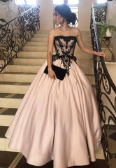 A-Line Satin Long Prom Dresses, Lace Formal Evening Dresses