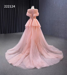 Pink Beaded Mermaid Prom Dress Removable Overskirt Wedding Dresses 222124