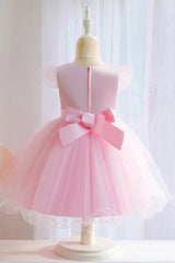 Pink Floral Jewel Ball Gown for Flower Girls with Appliques