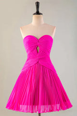 A pleated strapless back to school dress with keyhole