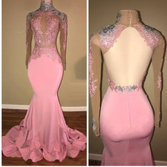 2024 High Neck Backless Pink Lace Prom Dresses Beaded