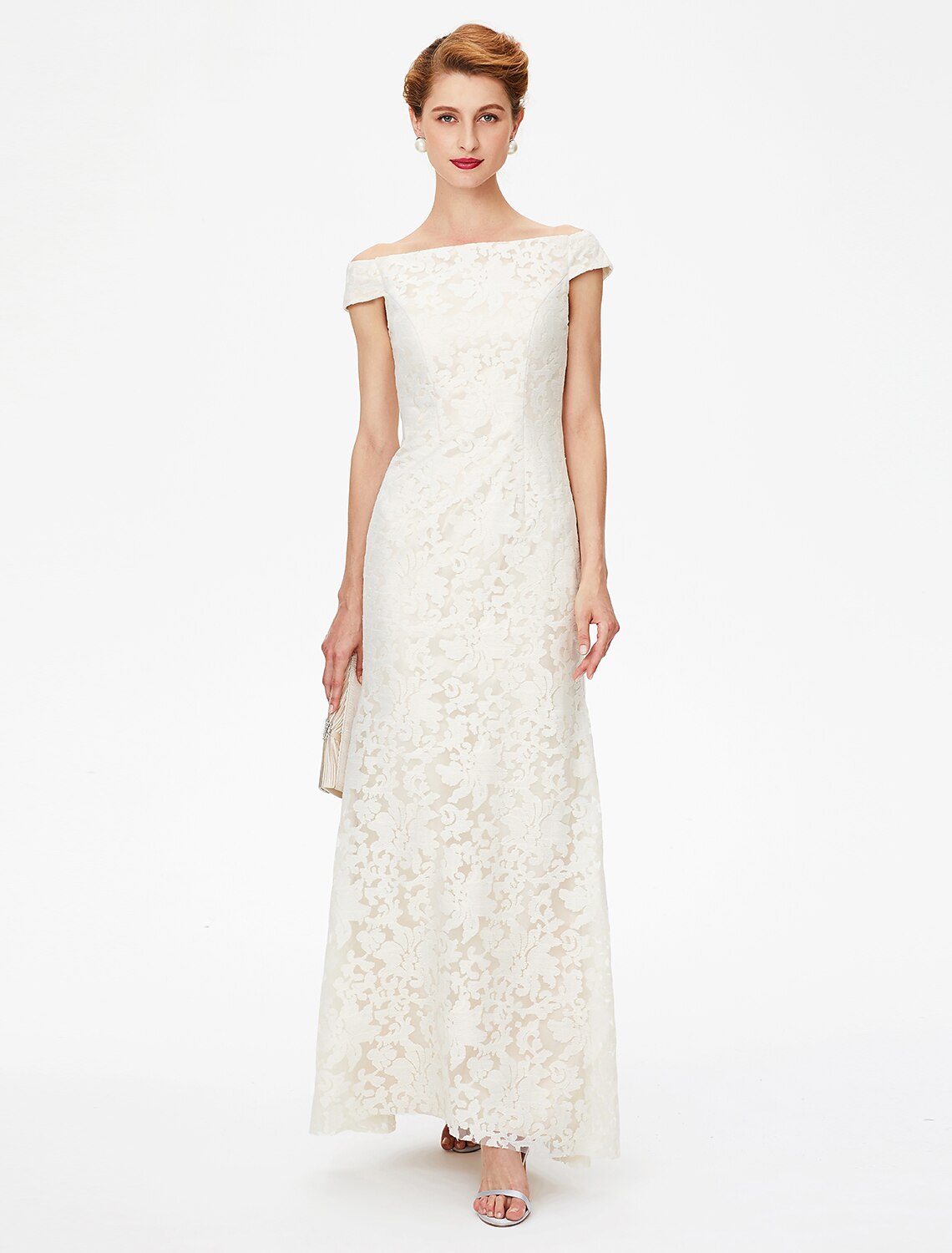 Aimishang Sheath / Column Mother of the Bride Dress Elegant Off Shoulder Floor Length Lace Short Sleeve No with Lace