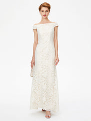 Aimishang Sheath / Column Mother of the Bride Dress Elegant Off Shoulder Floor Length Lace Short Sleeve No with Lace