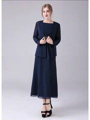 A-Line Mother of the Bride Dress Elegant Sweet Jewel Neck Ankle Length Chiffon Sleeveless